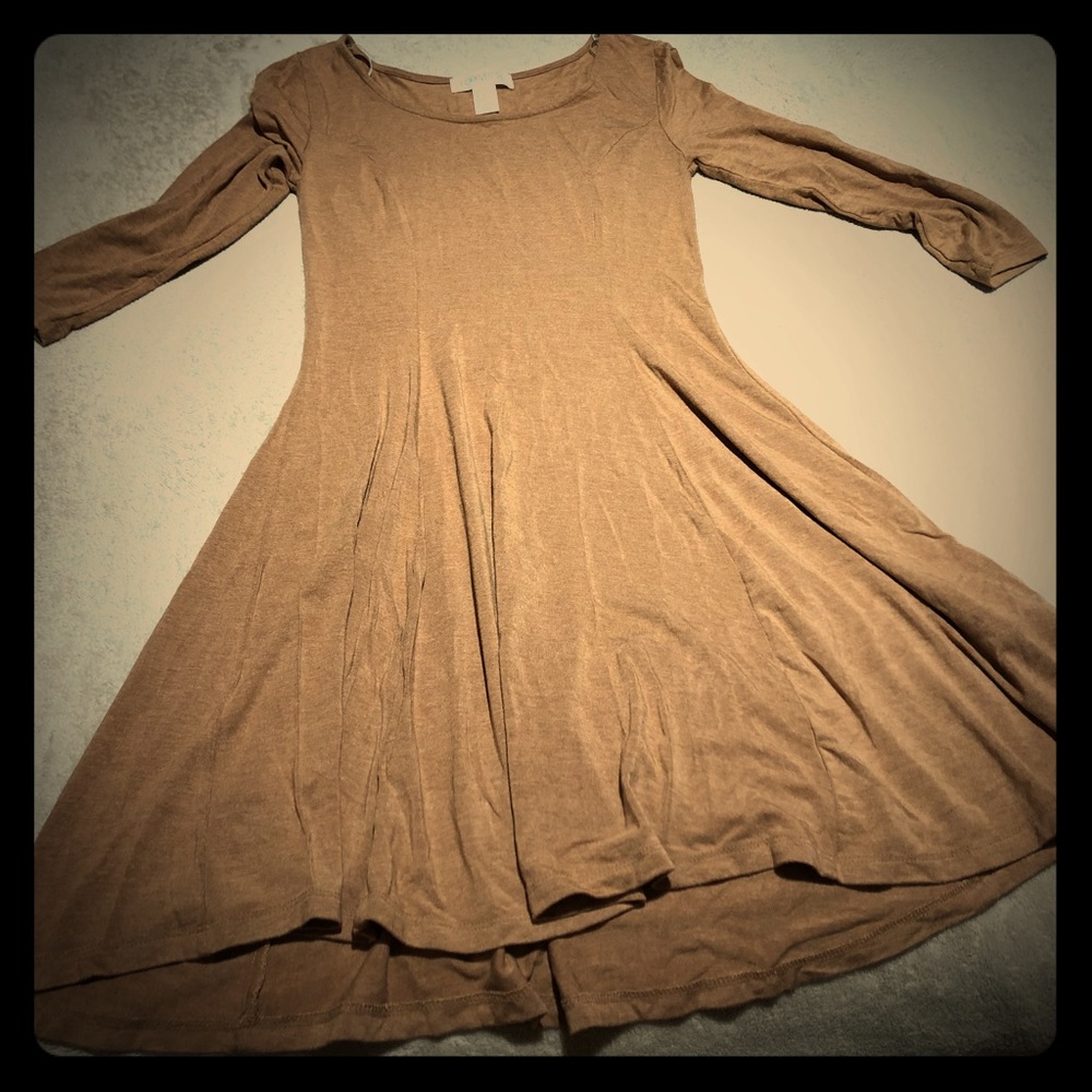 Tan long-sleeve babydoll dress